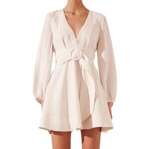 Shona Joy Cream Linen Pinstripe Mini Dress Size 6
